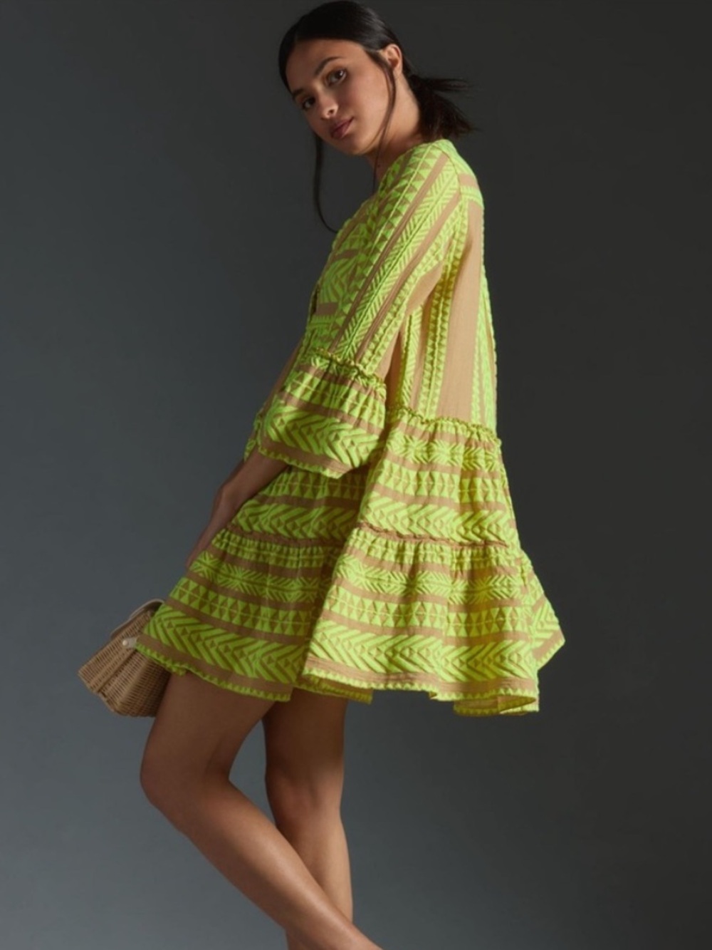 Devotion TWINS Neon Lime Embroidered Tiered Mini Dress